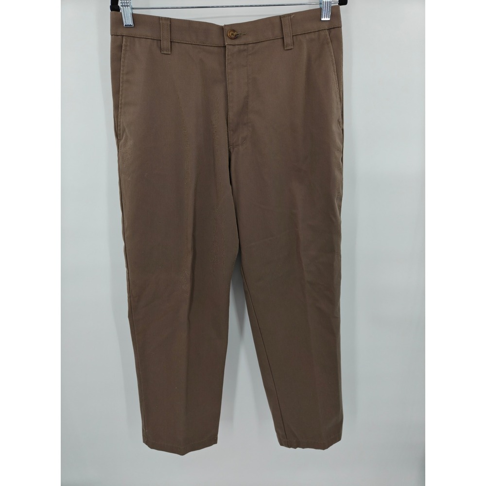 Cherokee Mens Brown Nano-Tex Cotton Flat Front Straight Leg Chino Pants 32x30